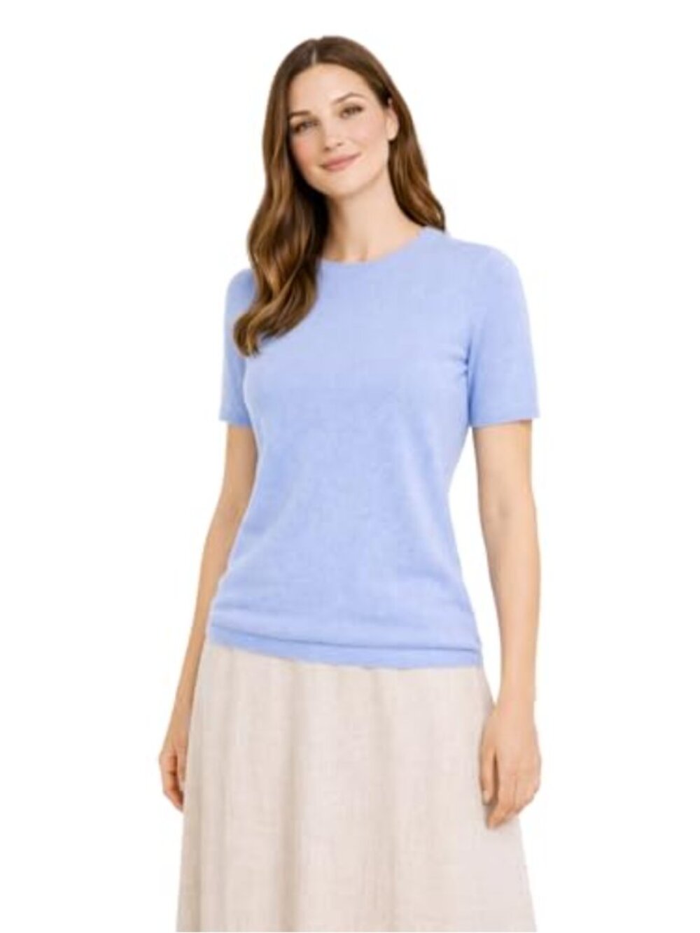 100% Pure Cashmere Short Sleeve Crew Neck Sweater